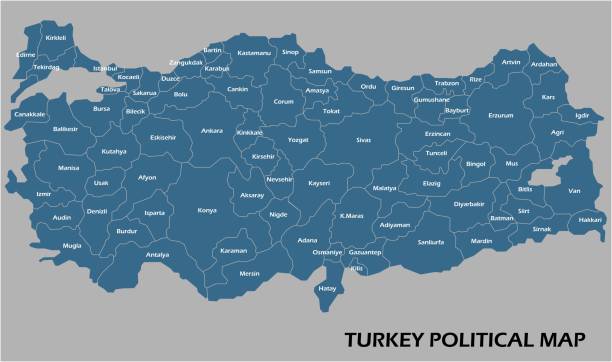 illustrazioni stock, clip art, cartoni animati e icone di tendenza di turchia mappa politica dividere per stato colorato contorno stile di semplicità. - turchia