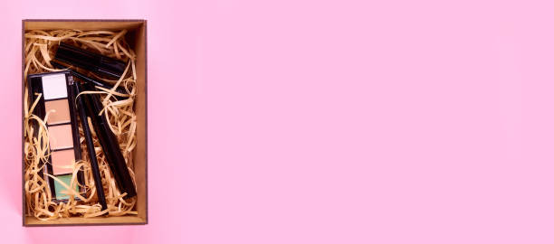 istock Make up concept idea, flat lay photo. Cosmetic accessory, isolated on pink background, copy space template, banner. 1273603551
