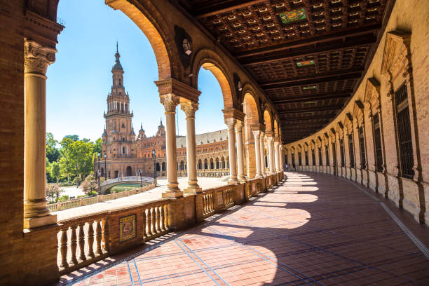 세비야의 스페인 광장 - plaza de espana seville victorian architecture architectural styles 뉴스 사진 이미지