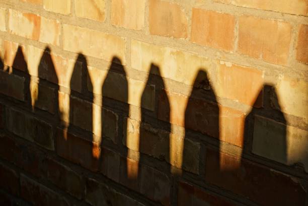 istock black shadow from fence boards on brown brick wall 1273614328