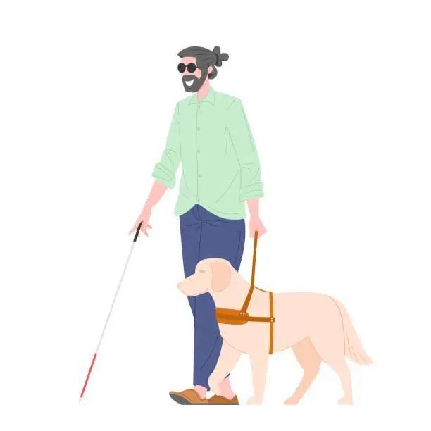 Vector illustration of Disability blind person with guide dog