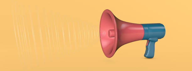 istock Stylish 3D Handheld Loudspeaker that emulates sound waves. 3D illustration, 3D rendering. 1273646338