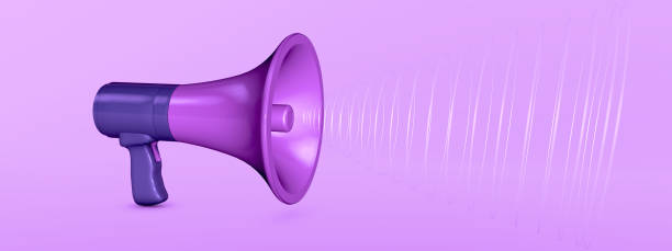istock Stylish 3D Handheld Loudspeaker that emulates sound waves. 3D illustration, 3D rendering. 1273646360