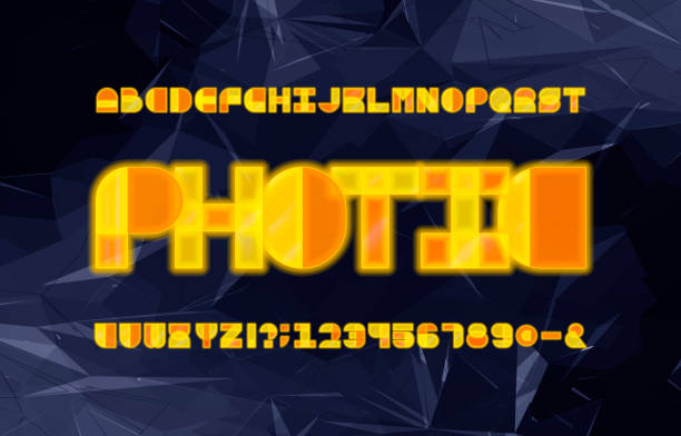 istock Photic alphabet font. Geometric neon letters, numbers and symbols. Abstract polygonal background. 1273646370