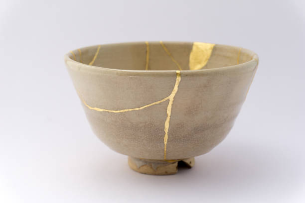 Kintsugi Japanese antique ceramic bowl stock photo