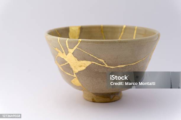 Kintsugi Japanese Antique Ceramic Bowl Stock Photo - Download Image Now - Kintsugi, Pottery, Bowl