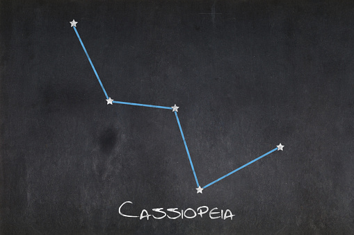 Blackboard with the Cassiopeia constellation drawn in the middle.