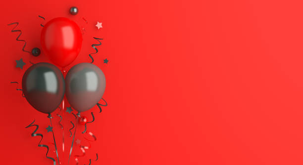 istock Black Friday sale background decoration with flying balloon, confetti on red, copy space text, banner, template, 3D rendering illustration. 1273658742