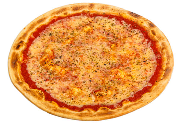 istock Pizza isolated on a white background: cheese, mozzarella, four cheeses, shrimp 1273658817