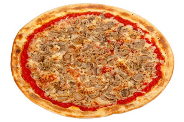 istock Pizza isolated on a white background: cheese, mozzarella, mushrooms, mushrooms, Basil, pepper 1273658824