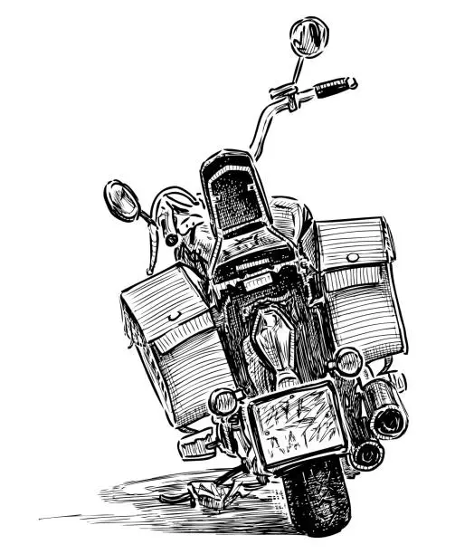 Vector illustration of Sketch back view of motorbike standing on parking