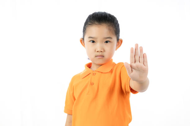 istock Little Girl Stop Make Gesture on White Background 1273674720
