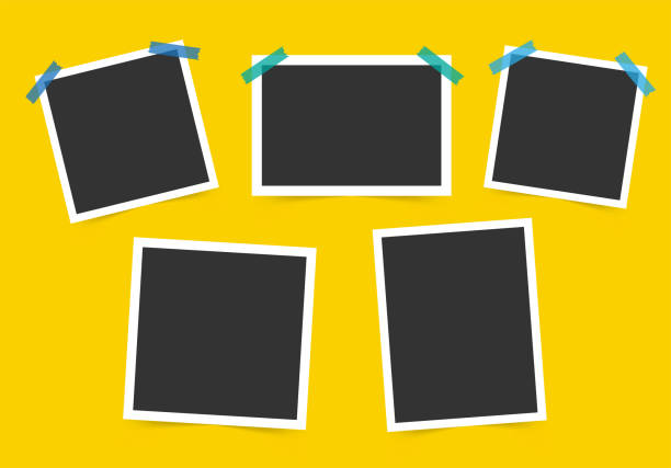 istock Set of photo Frame. Template for your photos isolated on yellow background. Vector illustration. 1273676902