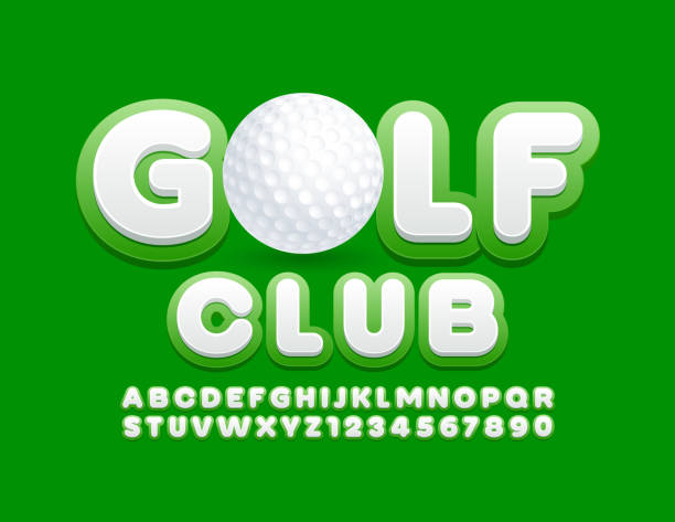 illustrazioni stock, clip art, cartoni animati e icone di tendenza di logo vettoriale golf ball con sfera decorativa. lettere e numeri dell'alfabeto alla moda - golf golf club sport golf ball