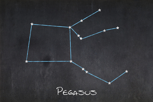 Blackboard with the Pegasus constellation drawn in the middle.