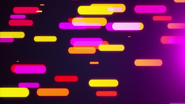 Flight of glowing horizontal lines in the dark space, 3d rendering computer background