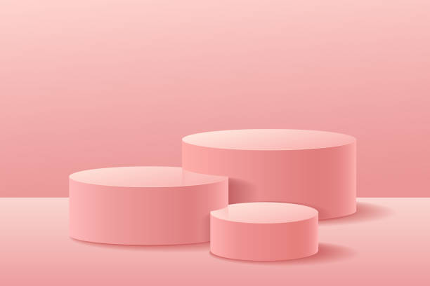 Abstract round display for product on website in modern. Background rose gold rendering with podium and minimal white texture wall scene, 3d rendering geometric shape pink color. Abstract round display for product on website in modern. Background rose gold rendering with podium and minimal white texture wall scene, 3d rendering geometric shape pink color. Vector illustration stock cubes stock illustrations