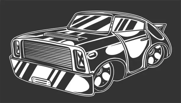 Vector illustration of Race car, sport hot rod, fast vehicle. Isolated on black background vector.