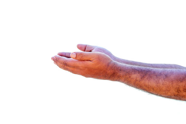 Ramadan kareem concept: Muslim prayer open empty hands on white backgrounds
