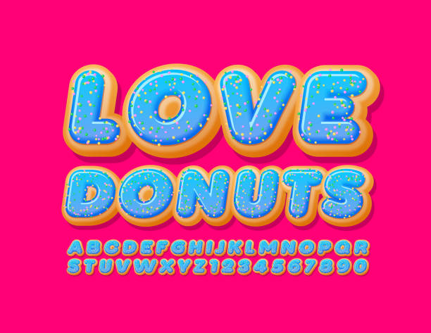 istock Vector sweet sign Love Donuts. Blue glazed Cake Alphabet Letters and Numbers 1273703043