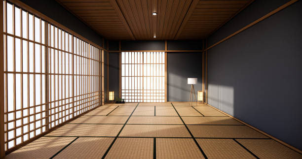 istock Dark blue color japan interior design,modern living room. 3d illustration, 3d rendering 1273705883