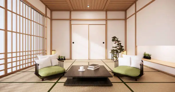 Photo of Mock up, Designed specifically in Japanese style, empty room. 3D rendering