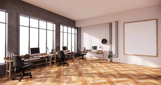 istock The interior loft style, Computer and office tools on desk in room concrete and white brick wall design. 3D rendering 1273707400