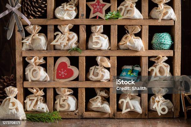 Original Advent Calendar For Christmas With Twenty Four Bags Stock Photo - Download Image Now