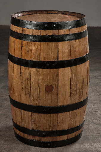 Wooden barrel for storage and aging of alcoholic beverages.