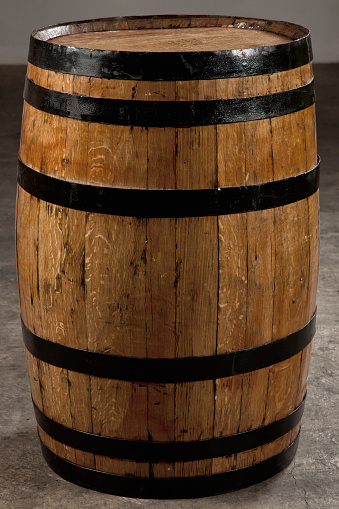 Wooden barrel for storage and aging of alcoholic beverages.