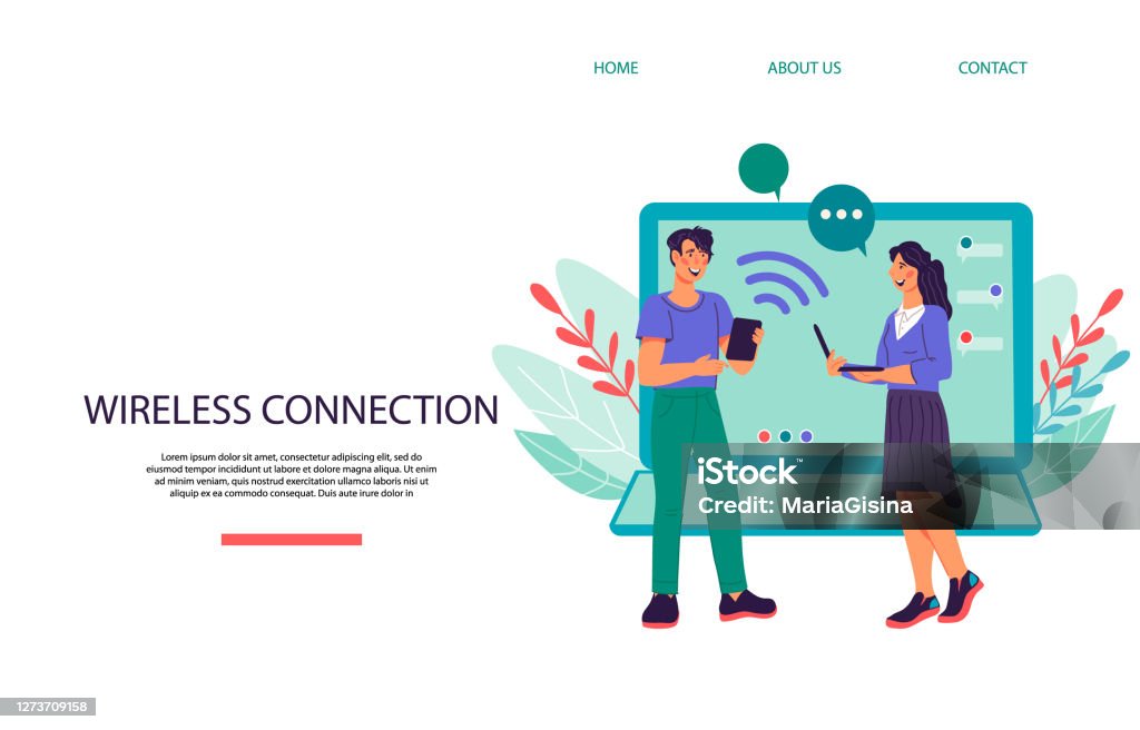 Remote Connection Wireless Technology With People Flat Vector ...