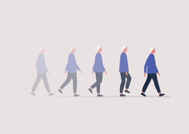 ilustrações de stock, clip art, desenhos animados e ícones de a young male character walking in a blurred motion, an animation sequence - anticipation