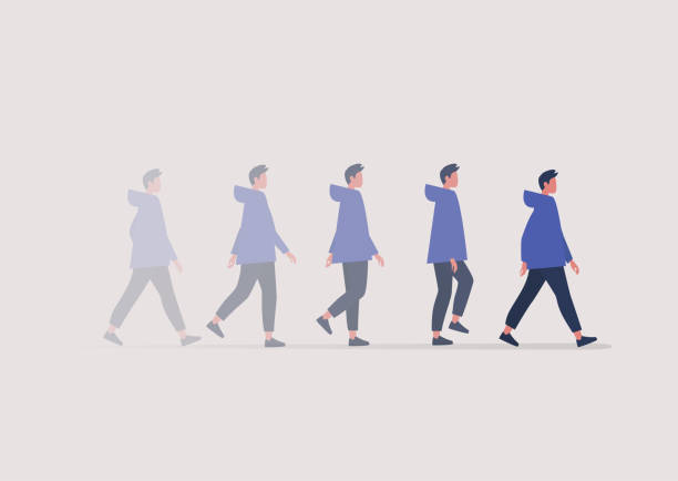 ぼやけた動きで歩く若い男性キャラクター、アニメーションシーケンス - step animation点のイラスト素材／クリップアート素材／マンガ素材／アイコン素材