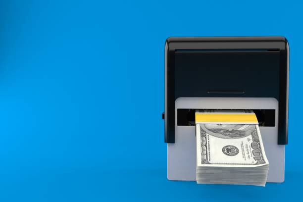 Rubber stamp with money Rubber stamp with money isolated on blue background. 3d illustration one hundred dollar stamp stock pictures, royalty-free photos & images