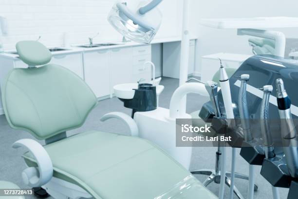 Dental Chair And Equipment Patient Reception Room In A Modern Medical Center Stock Photo - Download Image Now