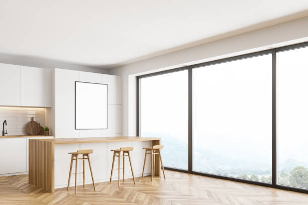 istock White kitchen corner with bar and poster 1273735483