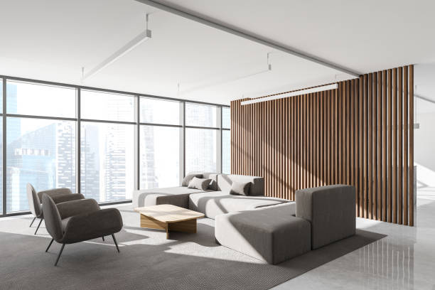 istock Lounge area in wooden office 1273735879