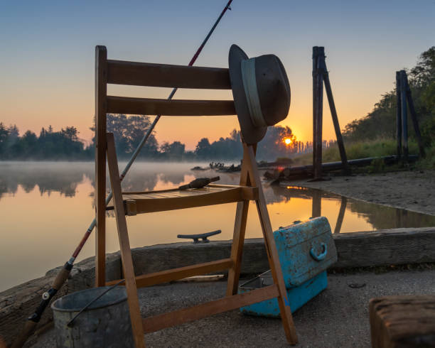 Calm Lake at Sunrise, Morning Mist rising from Water