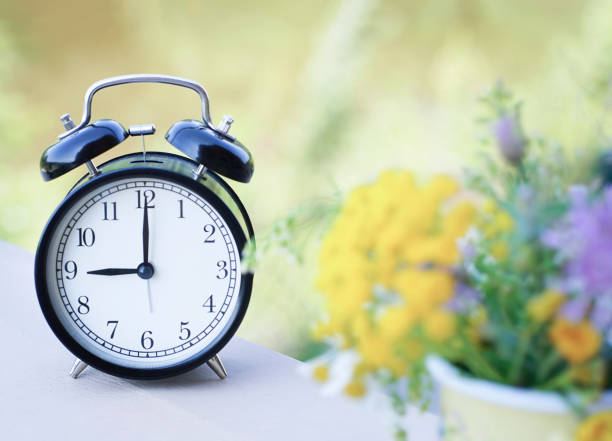 istock black alarm clock on nature background 1273740406