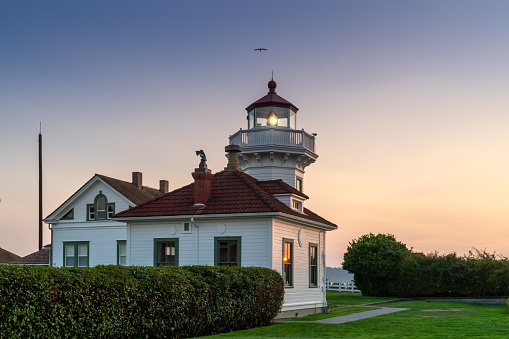 Everett, WA USA - 09/05/2020: Mukilteo Lighthouse at Sunset