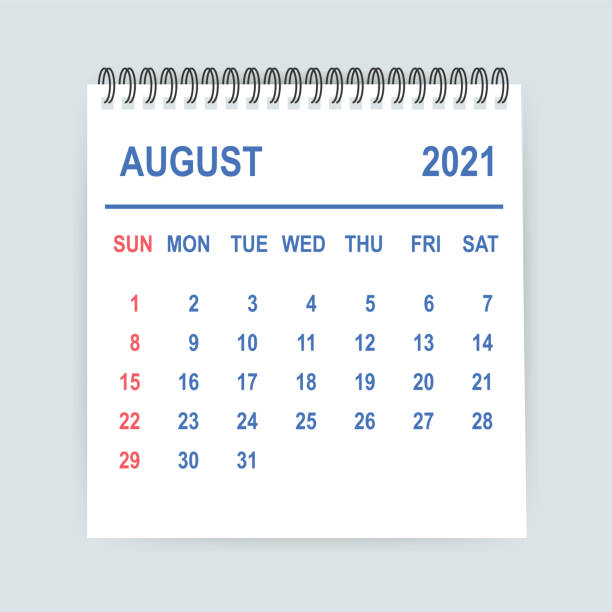 august 2021 kalenderblatt. kalender 2021 im flachen stil. vektor-illustration. - 8435 stock-grafiken, -clipart, -cartoons und -symbole