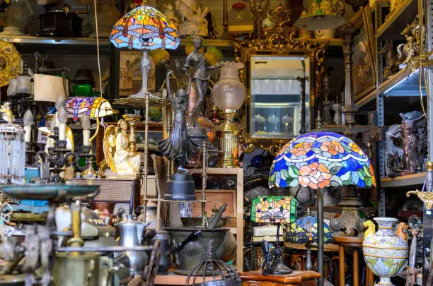 Photo of BARCELONA, SPAIN - MAY 09, 2018. Antiquary dealer shop in Barcelona.