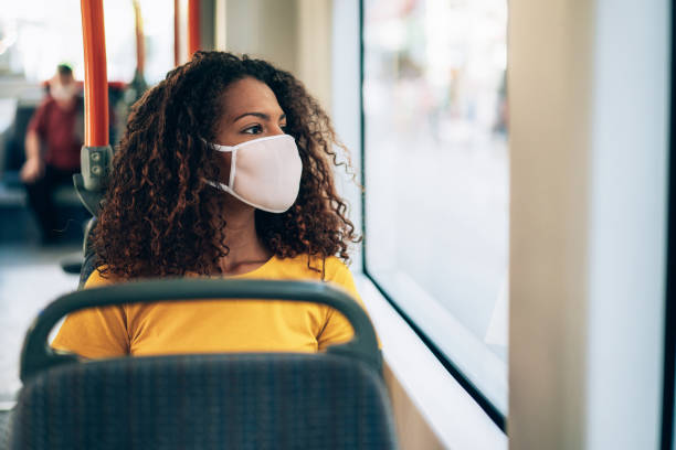 istock Woman with mask in the bus 1273750004