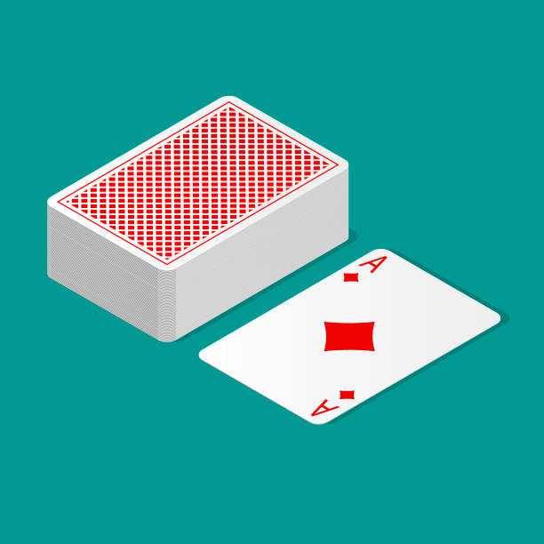 izometryczna talia kart pokerowych do góry nogami i jedna karta do garnituru - pokład statku stock illustrations