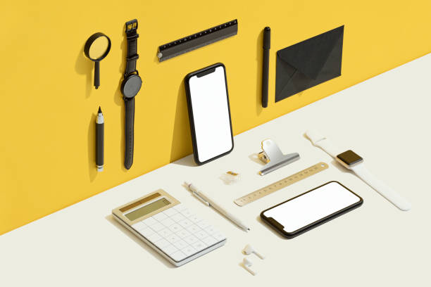 istock Smartphone mockup, template with black and white stationary flat lay 1273751901