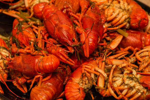 istock Tasty boiled crayfishes on a plate. Boiled crayfish in a plate 1273753027