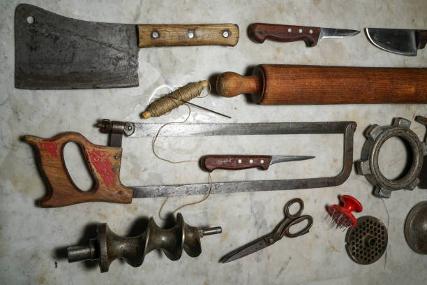 istock cleaver, knife and saw and scissors 1273753236