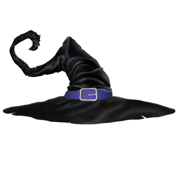istock Realistic drawing of halloween witch hat isolated on white background. Copy space, 3D illustration, 3D render. 1273753629