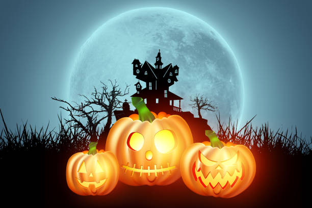 istock Creative Halloween Background. Realistic Image of a pumpkin on a purple background. Scary Jack. Illustration for the website. Copy space, 3D illustration, 3D render. 1273754870