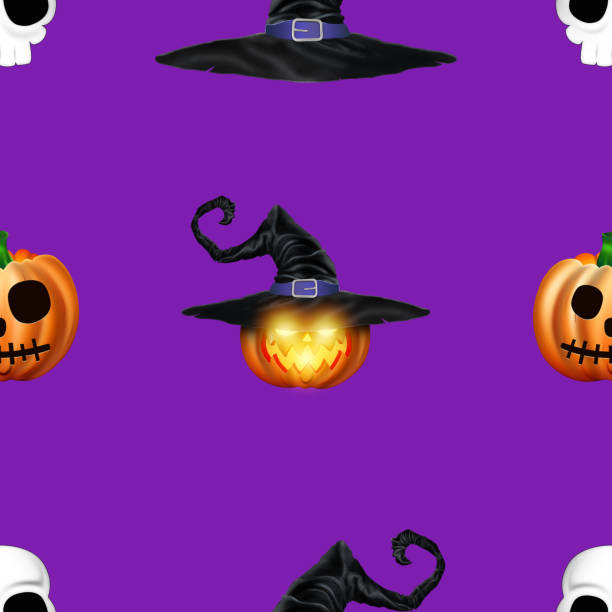 Seamless Halloween pattern. image of orange pumpkins. Scary Jack. Copy space, 3D illustration, 3D render.
